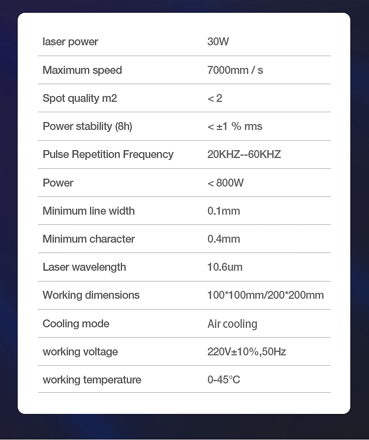30w Co2 Laser Marking Machine 20W For Wood Glass Acrylic Nonmetal 10*110MM